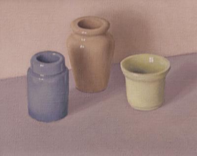 Blue, Ochre & Green On Lilac & Cream by David Stubbs
