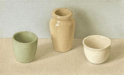 Green, Ochre & White On Grey & Blue by David Stubbs