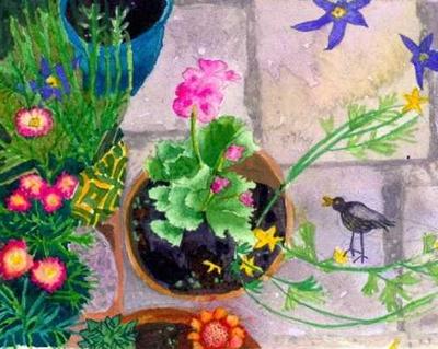 Garden Pots With Bird by Suzy Fasht