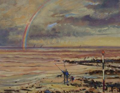 Rainbow Evening & Fishermen by Gerry Whybrow