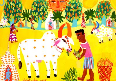 Feeding A Sacred Cow With Mango Leaves by Christopher Corr