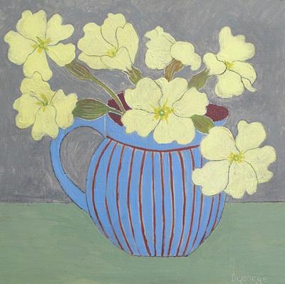 Striped Jug & Primroses by Debbie George