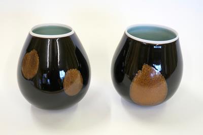 Tenmoku Rocking Bowls With Rusty Circles by Chris Keenan