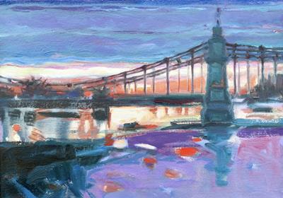 Hammersmith Bridge, Damp Evening by Isobel Johnstone