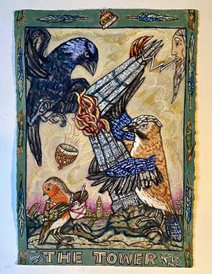 Tarot Of British Birds: The Tower by David Hollington