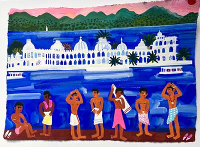 Bathers By The Lake In Udaipur by Christopher Corr